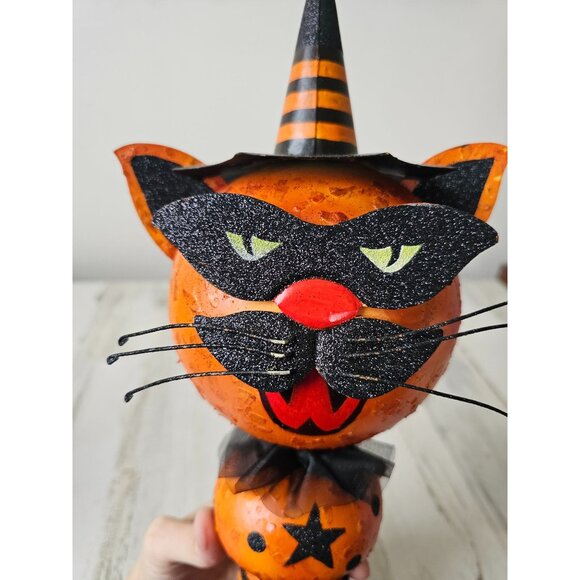 Pier 1 cat pumpkin metal glitter Halloween prop unique vintage black - Picture 7 of 9